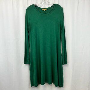 Piko Womens Swing Dress Green Stretch Scoop Neck Long Sleeve Bamboo Blend S